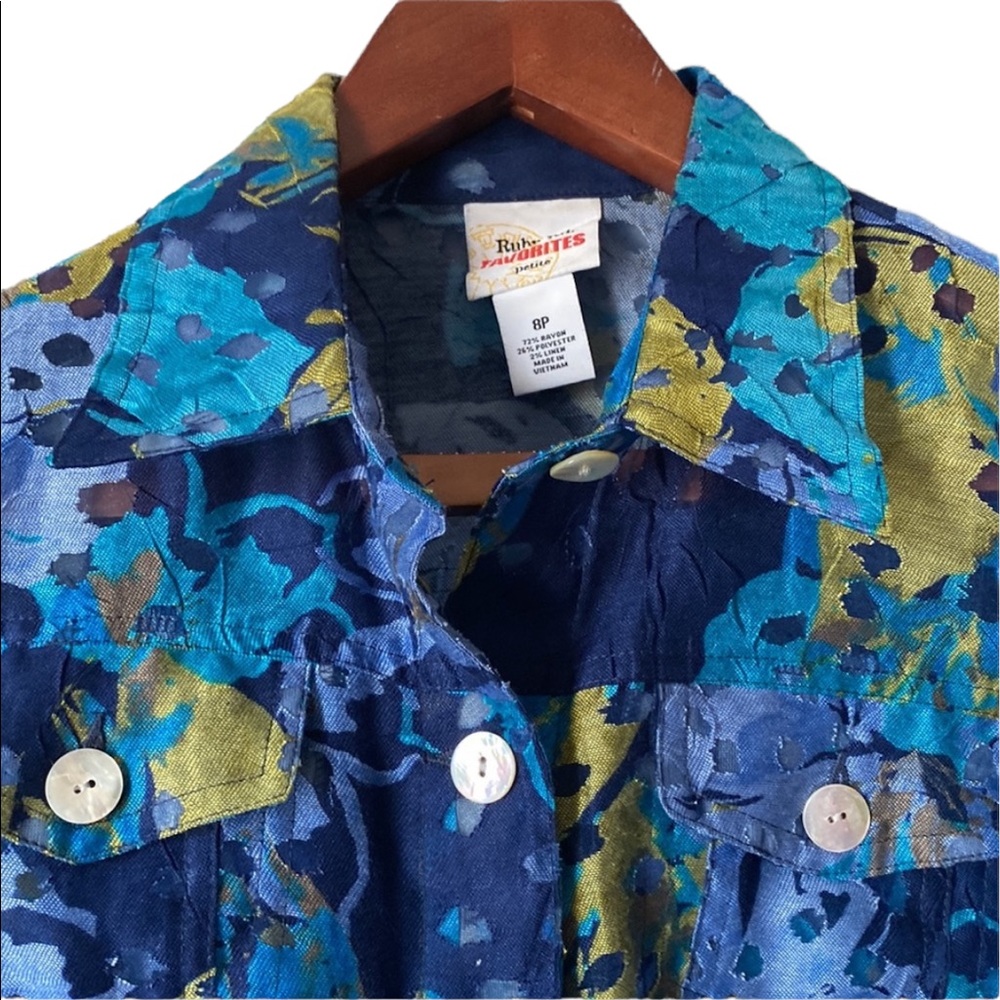 Ruby Rd Blue and Green Collared Top - Picture 2 of 11